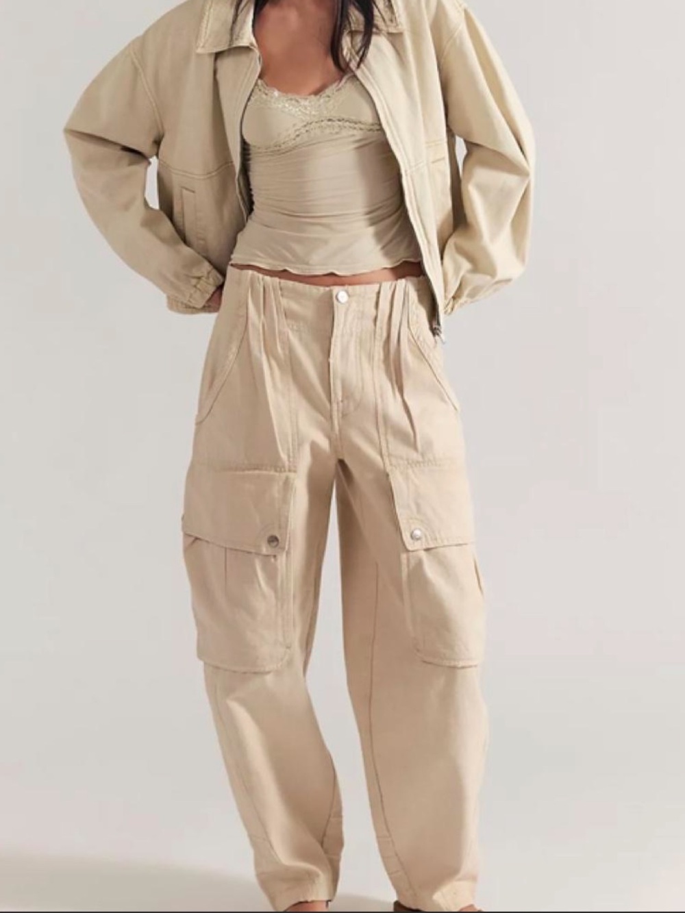Free People We The Free Brentwood Slouchy Cargo pants in Morning Oats